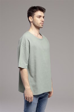 Oversize Keten Gömlek  T-Shirt Haki