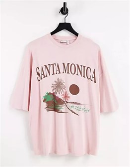 Oversize Santa Monika T shirt Pembe