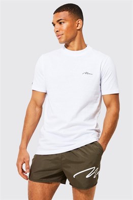 Refular Fit Basic İmza Logolu T shirt Beyaz